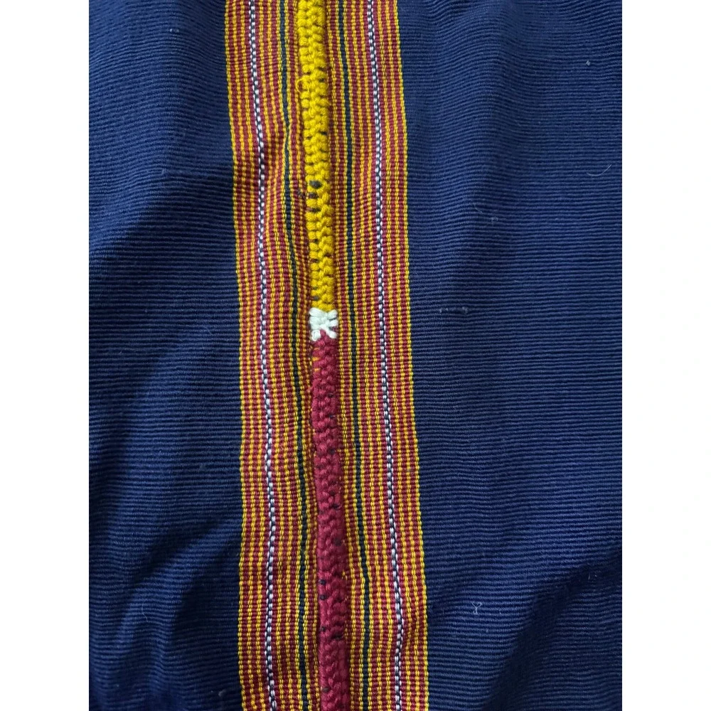 Vintage Handwoven Indigo Blue Tribal Textile Striped Embroidered Throw Blanket